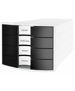 Suport cu sertare, plastic, cu 4 sertare, alb/negru, HAN Impuls, Culoare: Alb/negru-