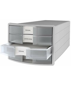Suport cu sertare, plastic, cu 4 sertare, transaprent, HAN Impuls, Culoare: gri/transparent-