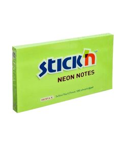 Notes autoadeziv 76x127 mm, 100 file/set, verde neon, STICK'N, Culoare: Verde-