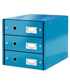 Suport documente cu 3 sertare, A4, carton laminat, albastru, LEITZ WOW Click&Store, Culoare: Albastru-