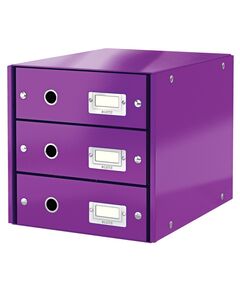 Suport documente cu 3 sertare, A4, carton laminat, mov, LEITZ WOW Click&Store, Culoare: Mov-
