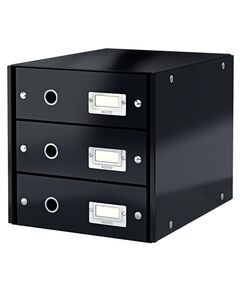 Suport documente cu 3 sertare, A4, carton laminat, negru, LEITZ WOW Click&Store, Culoare: Negru-