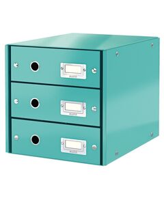 Suport documente cu 3 sertare, A4, carton laminat, turcoaz, LEITZ WOW Click&Store, Culoare: Turcoaz-