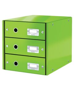 Suport documente cu 3 sertare, A4, carton laminat, verde, LEITZ WOW Click&Store, Culoare: Verde-