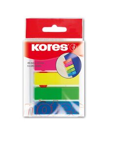 Index autoadeziv din plastic 12 x 45 mm, 5 culori x 25 file/culoare, KORES-