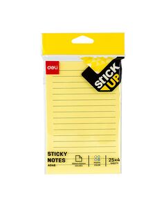 Notes autoadeziv, 101x152 mm, liniat, 4 culori x 25 file/set, DELI-