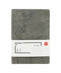 Caiet de birou A5, 96 file, 80g/mp, coperta piele, dictando, gri, DELI, Culoare: Gri, Liniatura: Dictando-