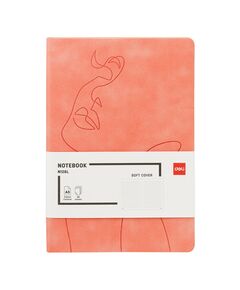 Caiet de birou A5, 96 file, 80g/mp, coperta piele, dictando, piersica, DELI, Culoare: Piersica, Liniatura: Dictando-