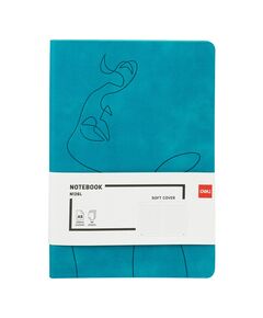 Caiet de birou A5, 96 file, 80g/mp, coperta piele, dictando, turcoaz, DELI, Culoare: Turcoaz, Liniatura: Dictando-