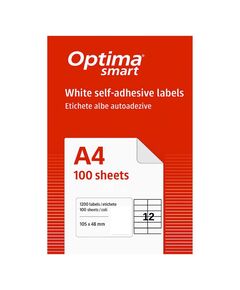 Etichete autoadezive albe, 12/A4, 105x48mm, 100 coli/top, OPTIMA-