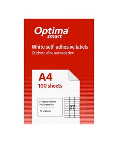 Etichete autoadezive albe, 27/A4, 70x30mm, 100 coli/top, OPTIMA-