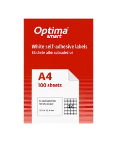Etichete autoadezive albe, 44/A4, 52.5x25.4mm, 100 coli/top, OPTIMA-