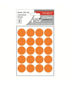 Etichete autoadezive rotunde, 25 mm, 100 buc/set, portocaliu, TANEX, Culoare: Portocaliu-