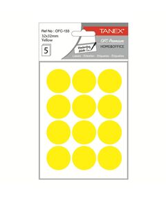 Etichete autocolante rotunde, 32 mm, 60 buc/set, galben, TANEX, Culoare: Galben-