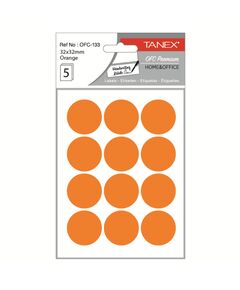 Etichete autocolante rotunde, 32 mm, 60 buc/set, portocaliu, TANEX, Culoare: Portocaliu-