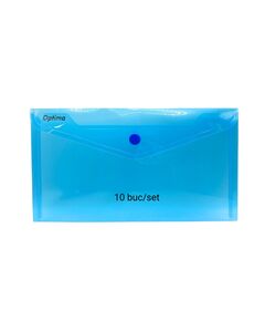 Mapa plastic, cu capsa, DL, 10 buc/set, albastru, OPTIMA, Culoare: Albastru-
