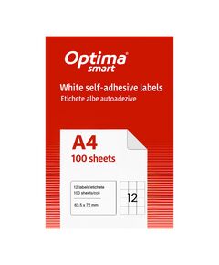Etichete autoadezive albe, colturi rotunjite, 12/A4, 63.5x72mm 100 coli/top, OPTIMA-