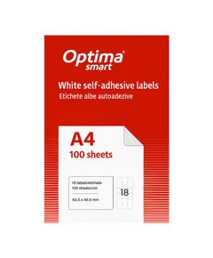 Etichete autoadezive albe, colturi rotunjite, 18/A4, 63.5x46.6mm, 100 coli/top, OPTIMA-
