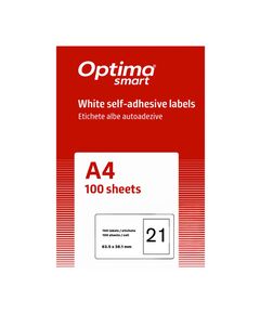 Etichete autoadezive albe, colturi rotunjite, 21/A4, 63.5x38.1mm, 100 coli/top, OPTIMA-