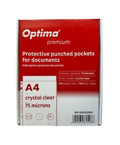 File protectie cristal, A4, 75 microni, 100 buc/set, OPTIMA Premium-