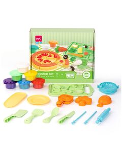 Plastilina 6 culori/set, 240 g, cu 14 accesorii modelaj, Pizza, Pasta and Veggie Party, DELI-