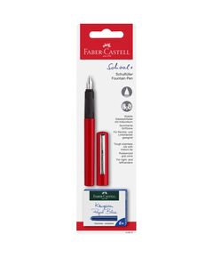 Stilou scolar FABER-CASTELL+ set 6 rezerve, rosu, Culoare: Rosu-