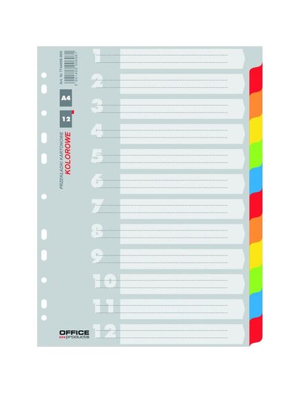 Separatoare carton color, 12 culori/set, Office Products-