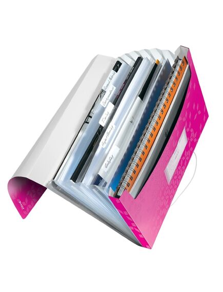 Mapa plastic cu elastic, 6 compartimente, A4, roz, LEITZ WOW, Culoare: Roz-[2]