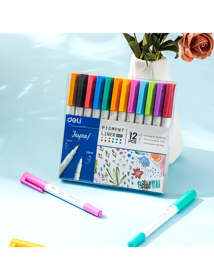 Liner pigment 2 capete 0.5/1 mm, 12 buc/set, DELI Inspira-[4]