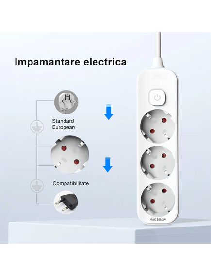 ​Prelungitor 3 prize, intrerupator, 1.8 m, DELI T431-[3]