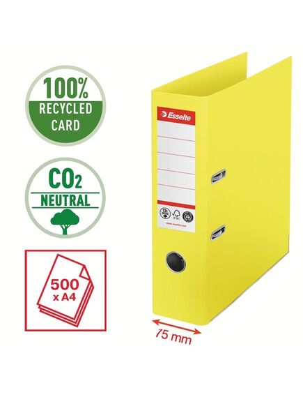 Biblioraft A4 carton reciclat, 7.5 cm, galben, ESSELTE NO. 1 Power, Culoare: Galben-[3]