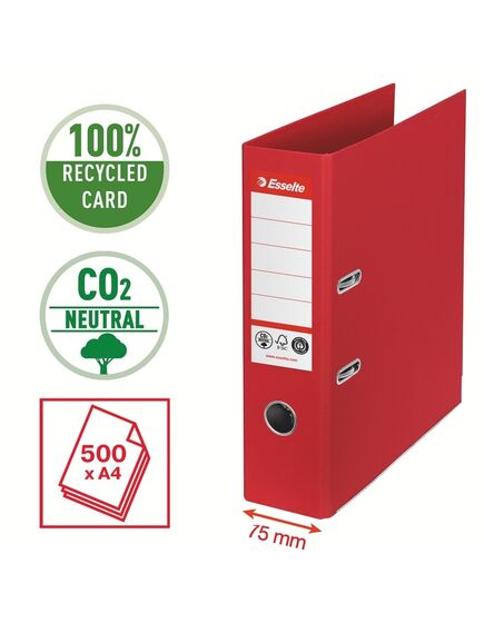Biblioraft A4 carton reciclat, 7.5 cm, rosu, ESSELTE NO. 1 Power, Culoare: Rosu-[3]