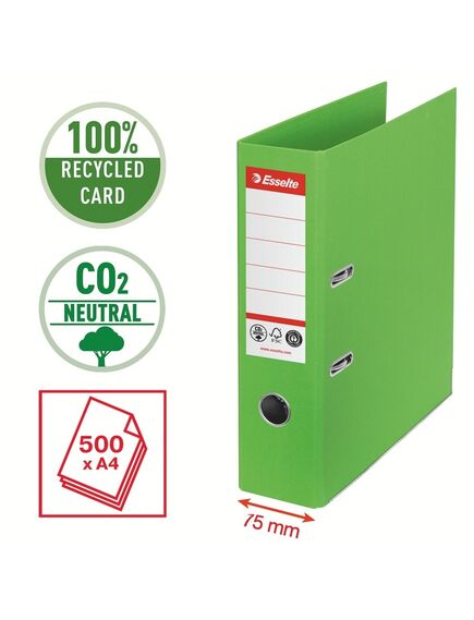 Biblioraft A4 carton reciclat, 7.5 cm, verde, ESSELTE NO. 1 Power, Culoare: Verde-[3]