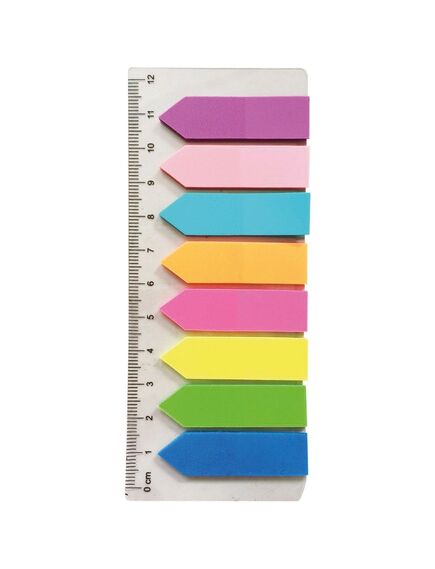 Index autoadeziv plastic tip sageata 45x12 mm, 8 culori neon+rigla, D.RECT-[2]