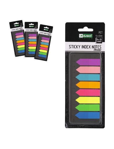 Index autoadeziv plastic tip sageata 45x12 mm, 8 culori neon+rigla, D.RECT-[3]