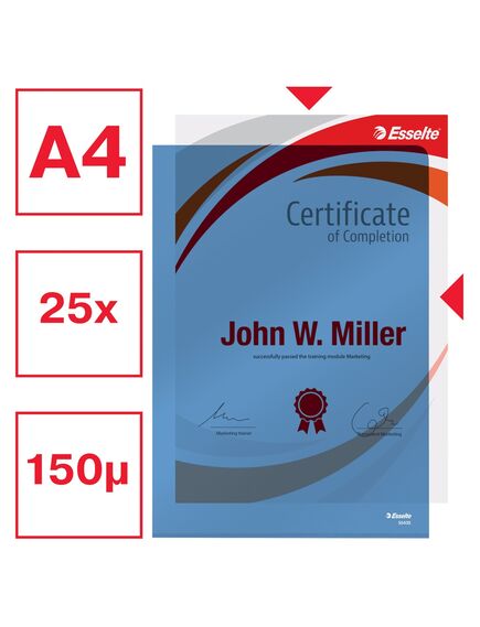 Mapa documente plastic, deschidere in L, 150 microni, A4, 25/set, albastru, ESSELTE, Culoare: Albastru-[3]