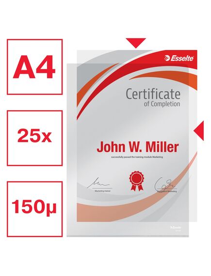 Mapa documente plastic, deschidere in L, 150 microni, A4, 25/set, transparent, ESSELTE, Culoare: Transparent-[3]