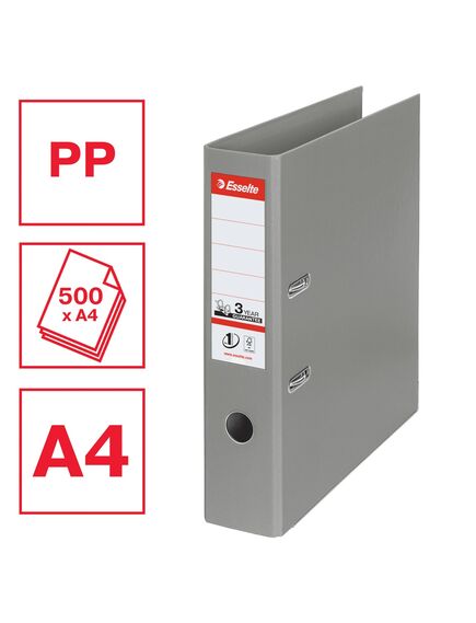 Biblioraft A4 plastifiat PP/PP, 7.5 cm, gri, ESSELTE NO. 1 Power, Culoare: Gri-[2]