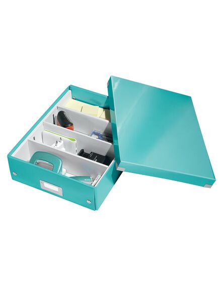 Cutie organizare medie, 280x100x370 mm, carton, turcoaz, LEITZ WOW Click&Store, Culoare: Turcoaz-[2]