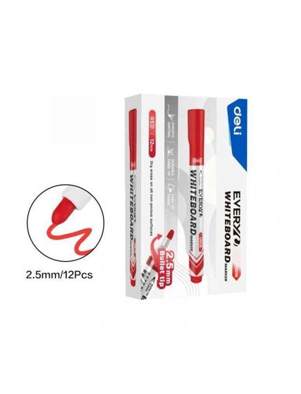 Marker pentru tabla, varf 2.5mm, rosu, DELI, Culoare: Rosu-[3]