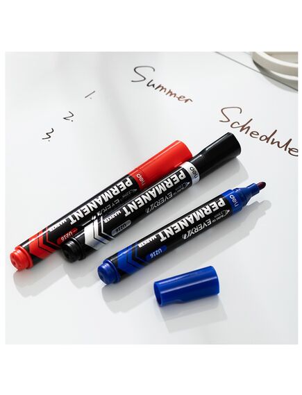 Marker permanent, varf 2.5mm, rosu, DELI U216, Culoare: Rosu-[3]