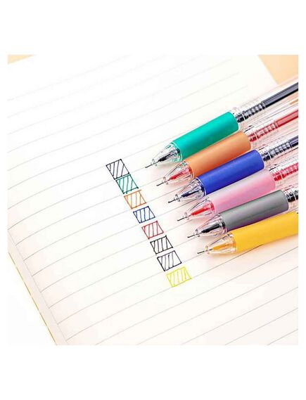 Pix cu gel, varf 0.5 mm, rubber grip, 6 buc/set, pastel, DELI-[2]