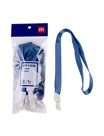Snur textil pentru ecuson 1.5 cm, capsa plastic, 12 buc/set, albastru, DELI, Culoare: Albastru-[2]