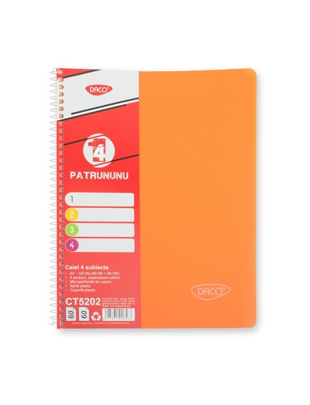 Caiet cu spirala A4, 120 file, 4 separatoare, coperta plastic, DACO-[5]