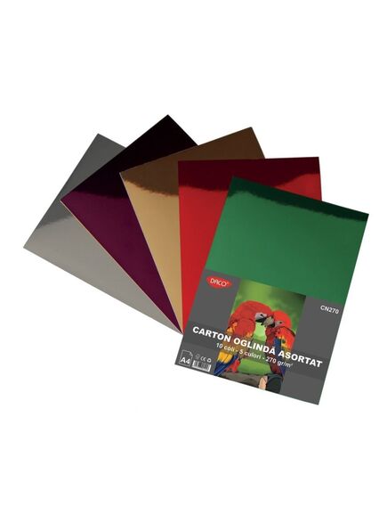 Carton colorat oglinda A4, 270 g/mp, 10 coli/top, asortat, DACO-