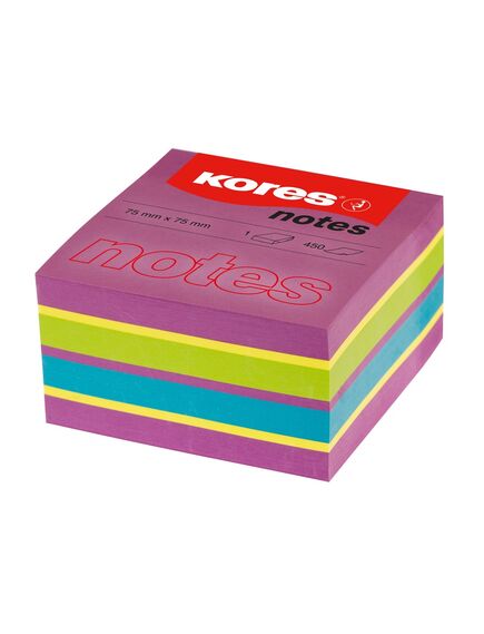 Cub notite autoadeziv, 75x75mm, 450 file/set, spring neon, KORES-[2]