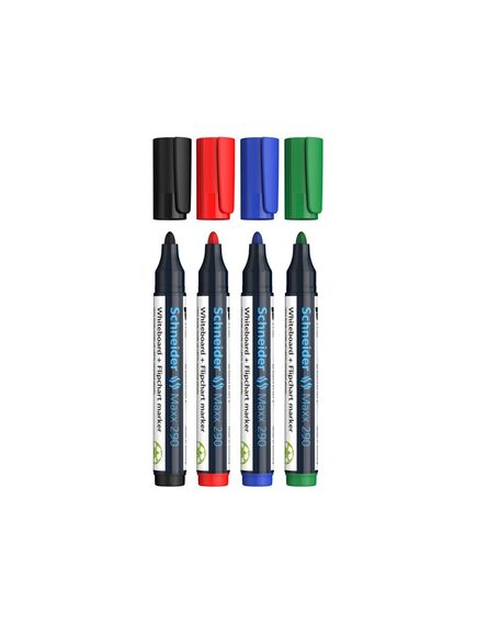 Marker whiteboard si flipchart, varf rotund 2-3 mm, 4 culori/set, SCHNEIDER Maxx 290-[2]