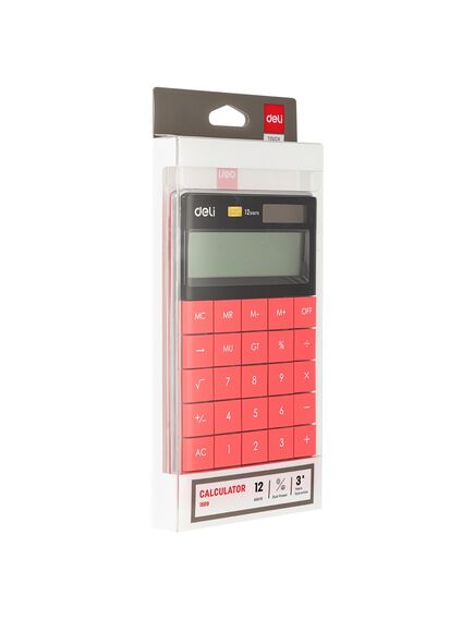 Calculator de birou cu 12 digiti, rosu, DELI 1589, Culoare: Rosu-[2]
