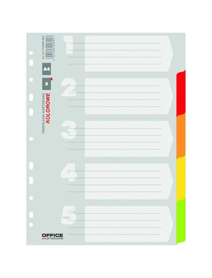 Separatoare carton color, A4, 5 culori/set, OFFICE PRODUCTS-