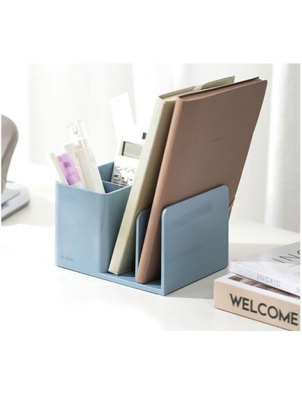 Suport accesorii birou, 2 compartimente + 2 separatoare, albastru, NUSIGN DELI-[2]